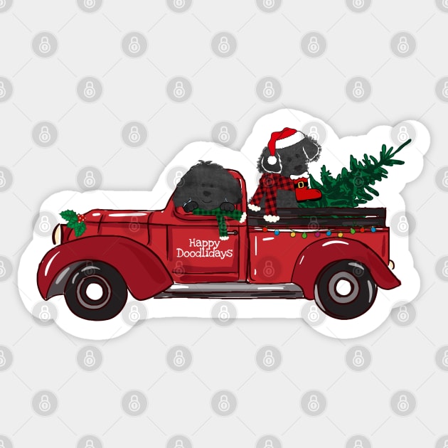 Cartoon Labradoodles Red Christmas Truck Sticker by EMR_Designs